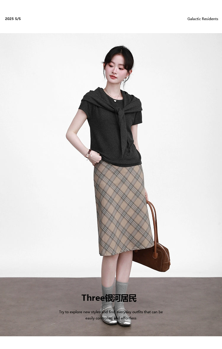 Three High Waist Slim Plaid Skirts