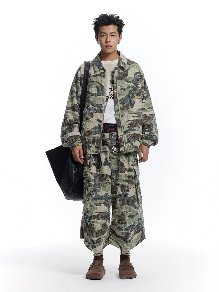 CoosRetro Embroidered Washed Polished Camouflage Jacket