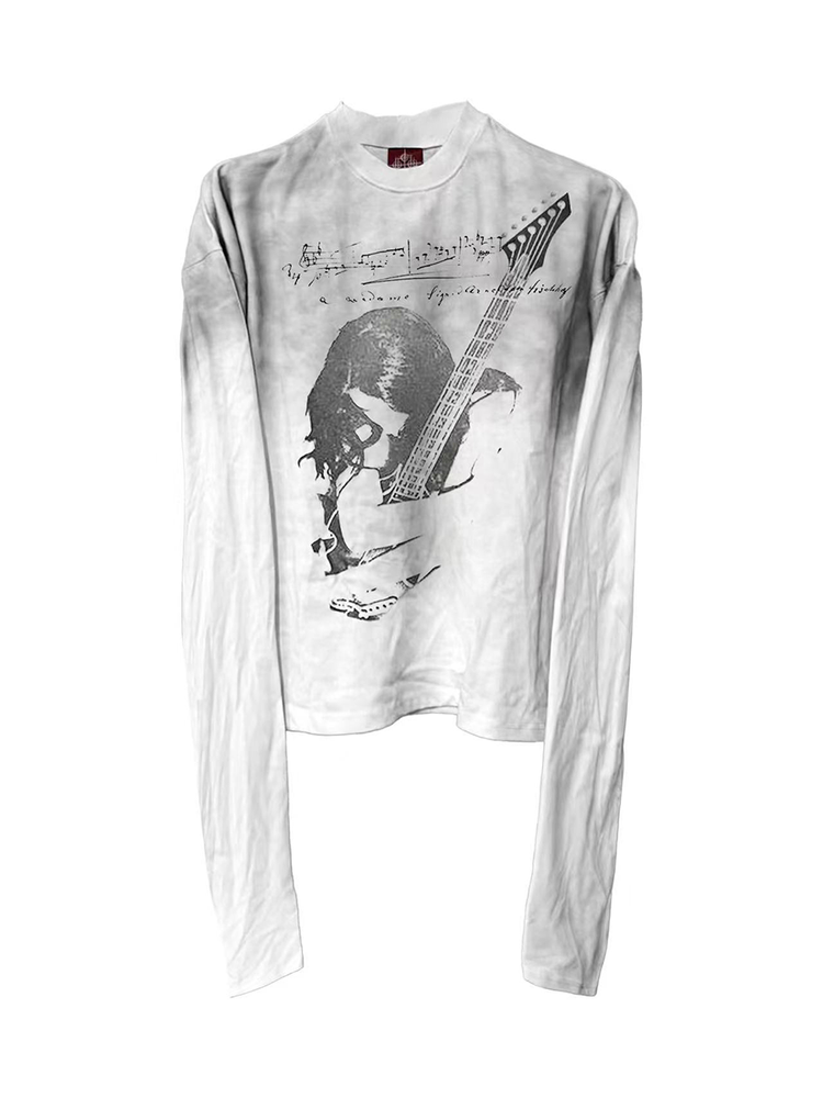 DETW Do Old Spray Dirty Portrait Guitar Crew Neck Long Sleeve
