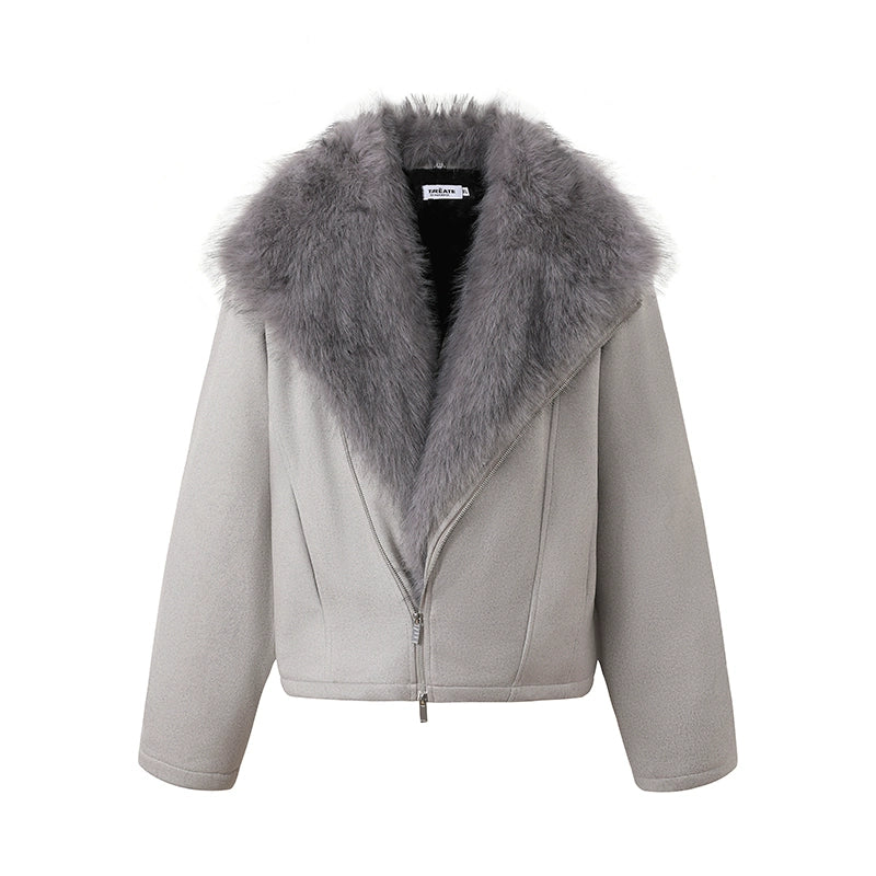 KREATE Diagonal Zipper Velvet Cotton Jacket Thick Jacket