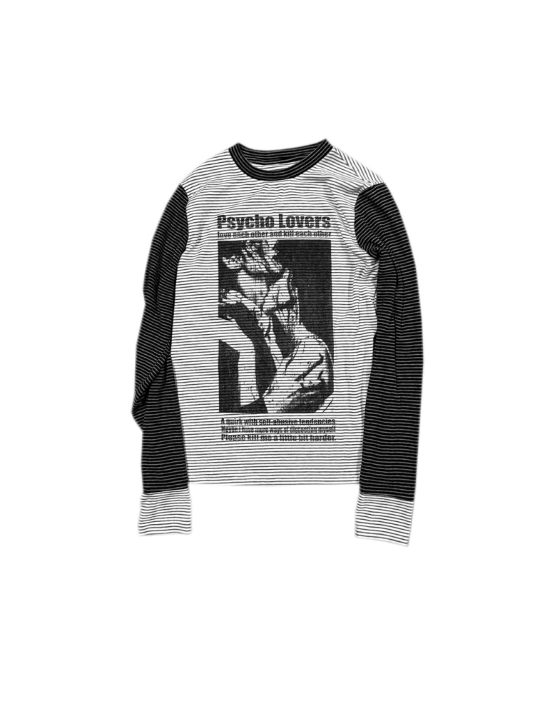 CHAI LOVE Character Print Striped Stitching Long Sleeve