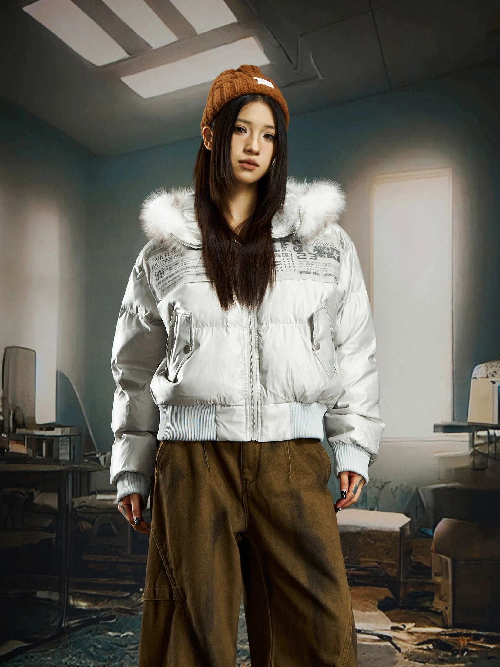 NOMANIAI Sticker Fur Collar Ultra-short Thickened Warm Cotton Clothes