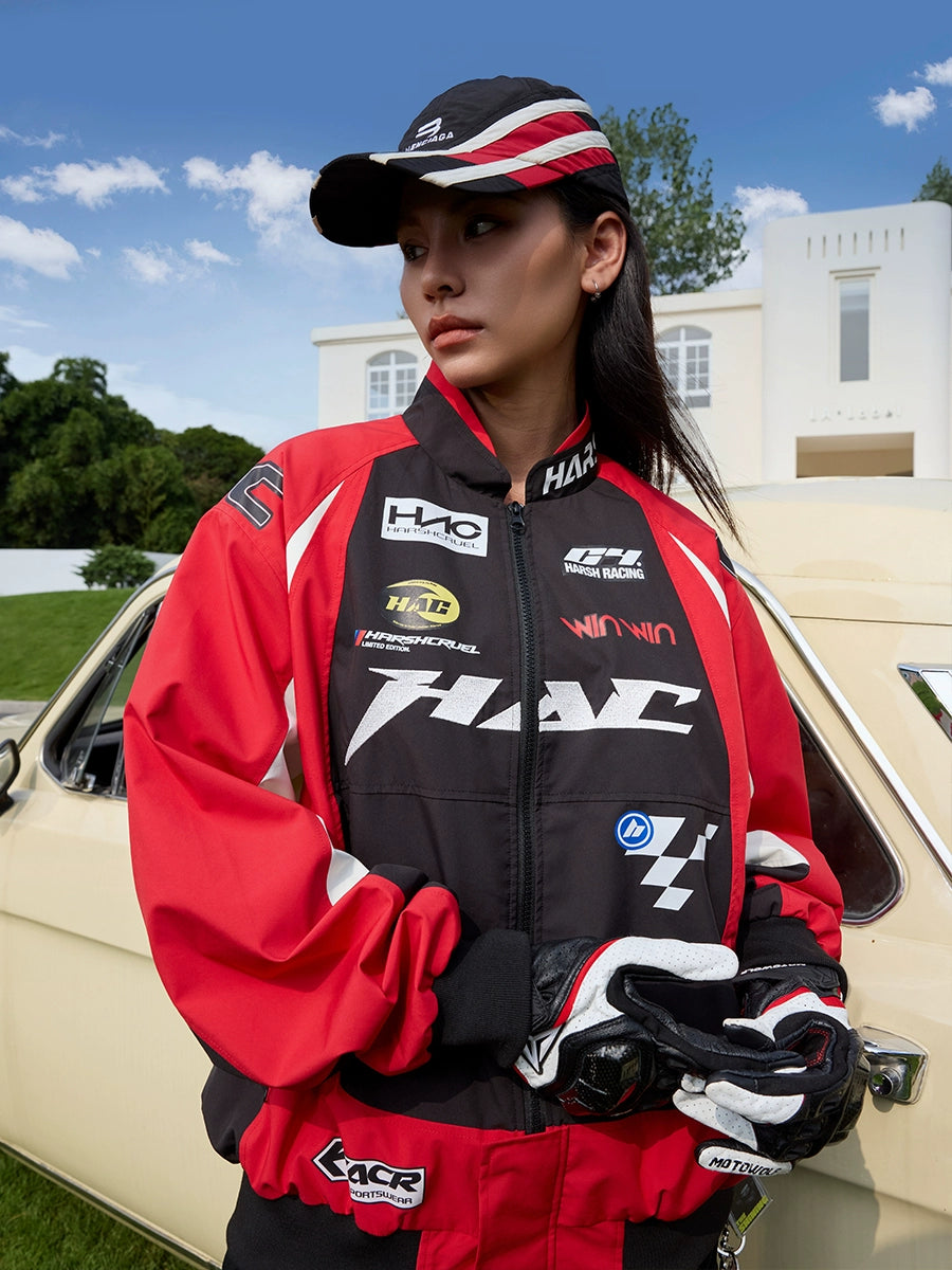 Harshandcruel Retro Contrasting Structure Stitching Racing Suit