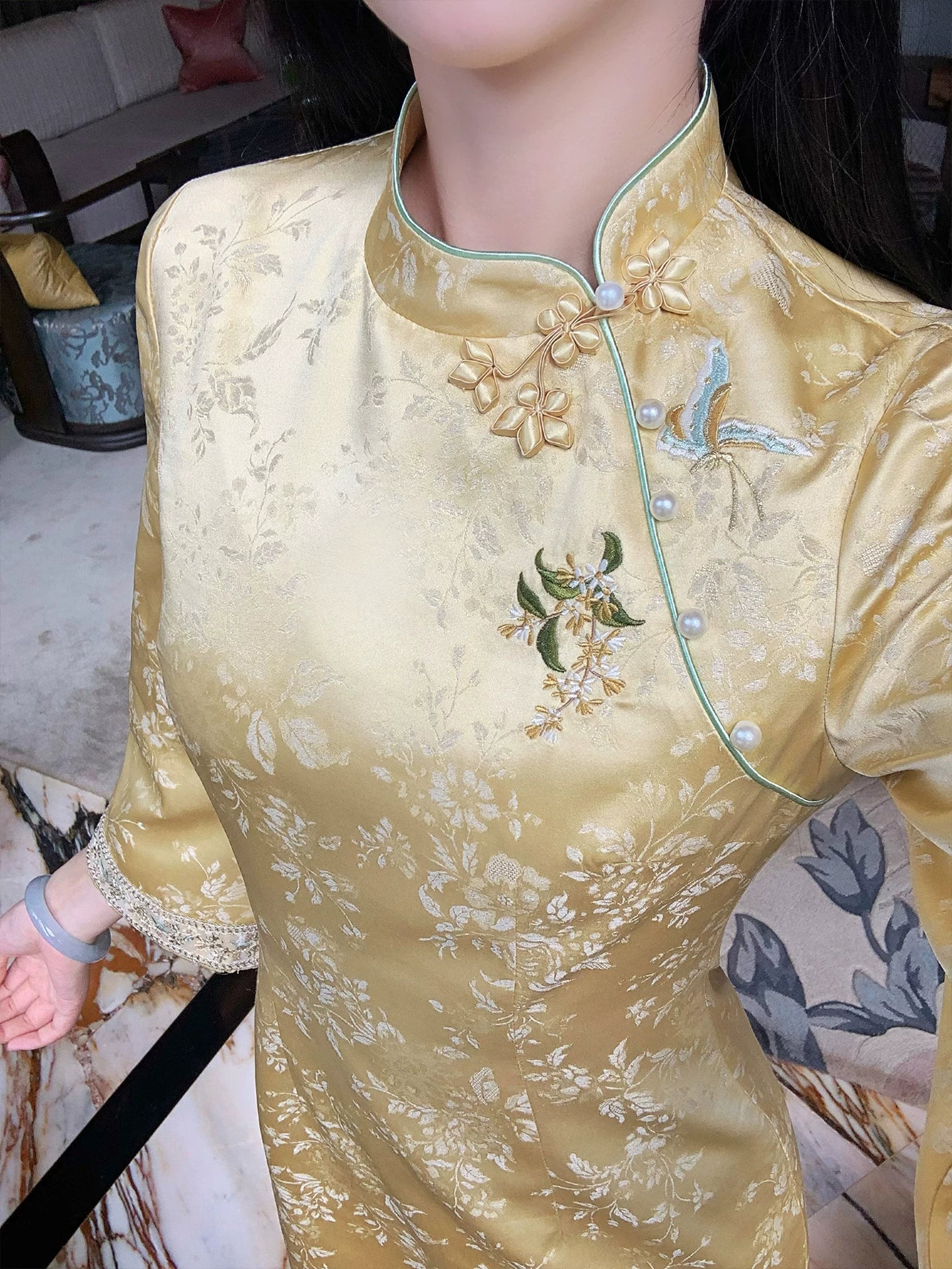 ZIHE Jacquard Embroidered Long-sleeved Dress