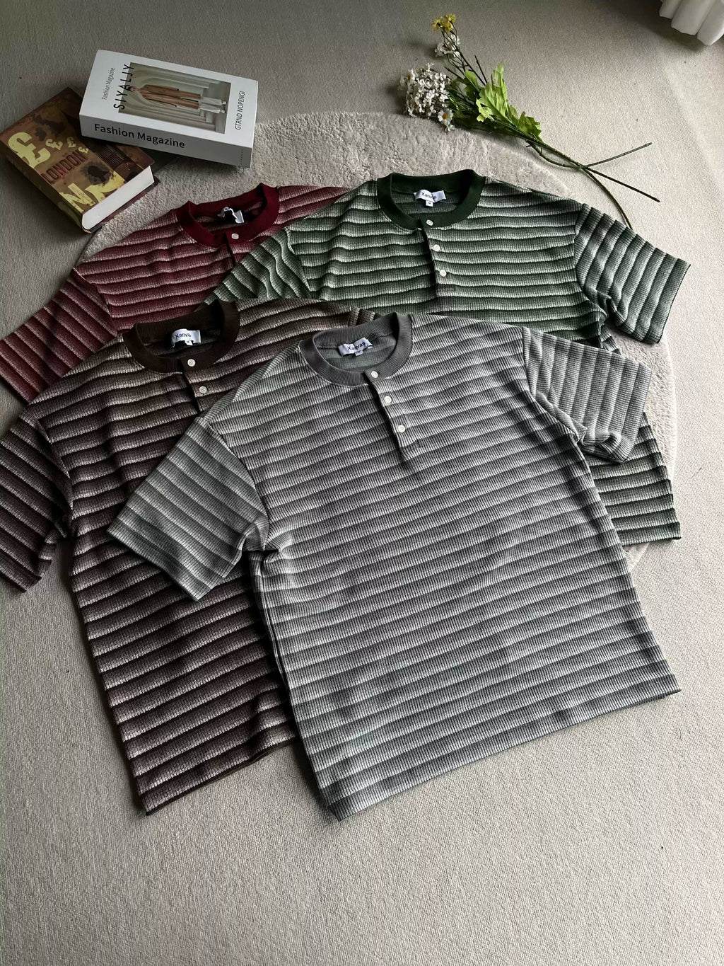 Xanvas Stripes Gradual Change Henry Collar Tee