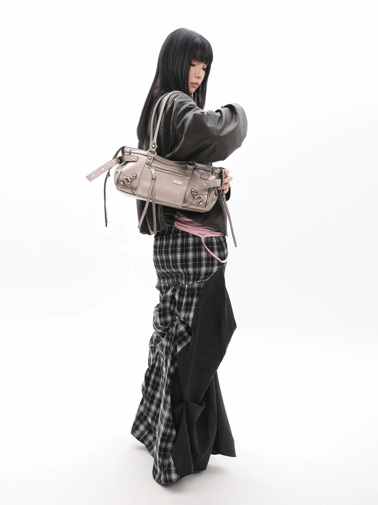 JANDRESS Vintage Rivet Zipper Underarm Bag