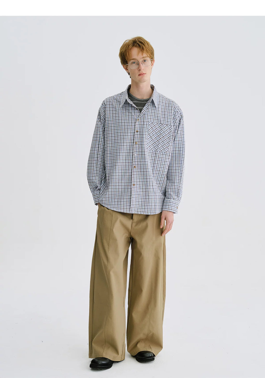 LIVINGTOWN Vintage Versatile Contrast Fine Checkered Shirt