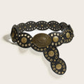 Intertek Ethnic Style Girl Round Cake Splicing Rivet Retro Belt