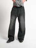 noEmosen hollow rivet plain silver wash baggy sweatpants