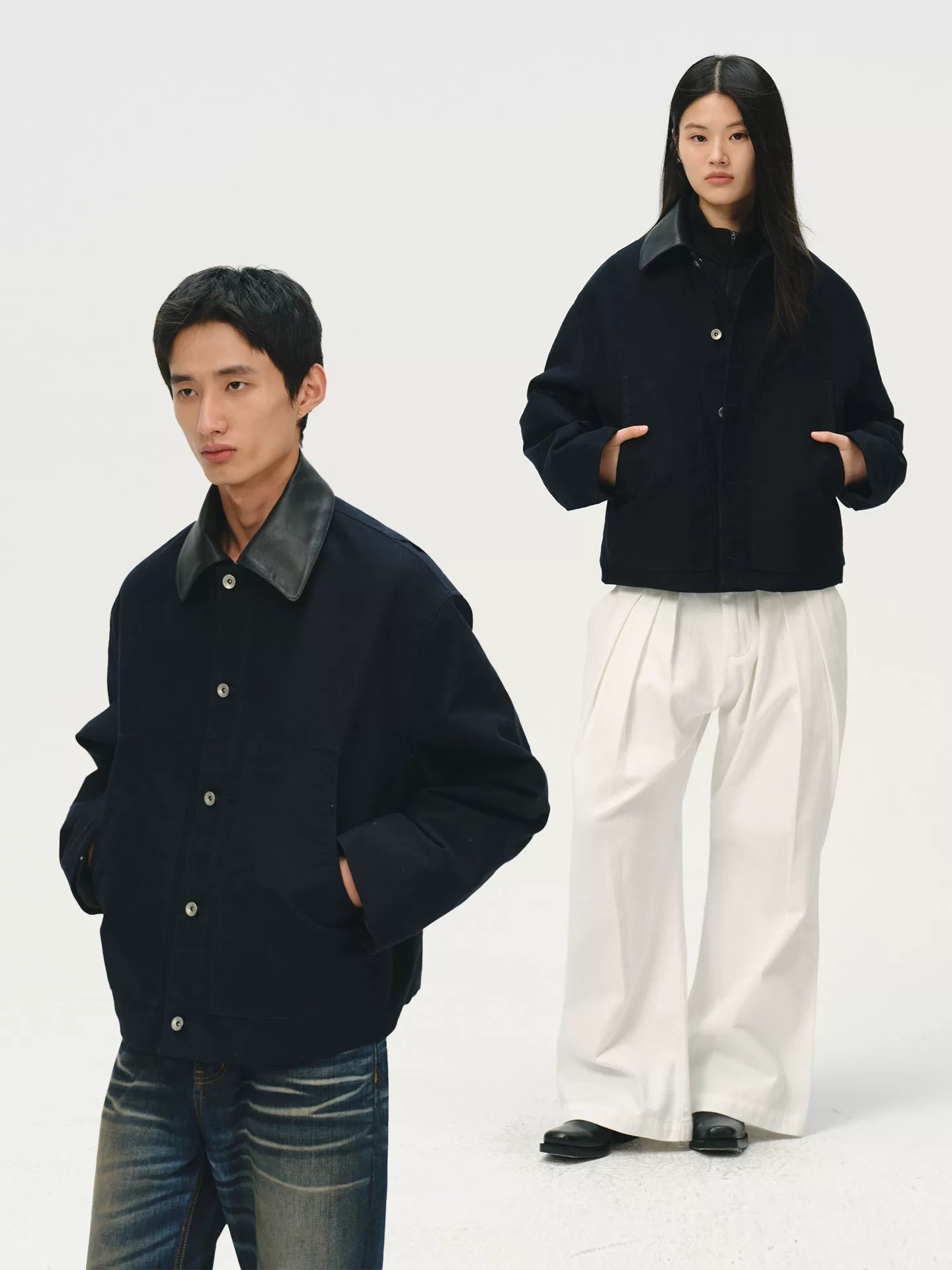 No Logo Cowhide Collar Warm Cotton-padded Jacket