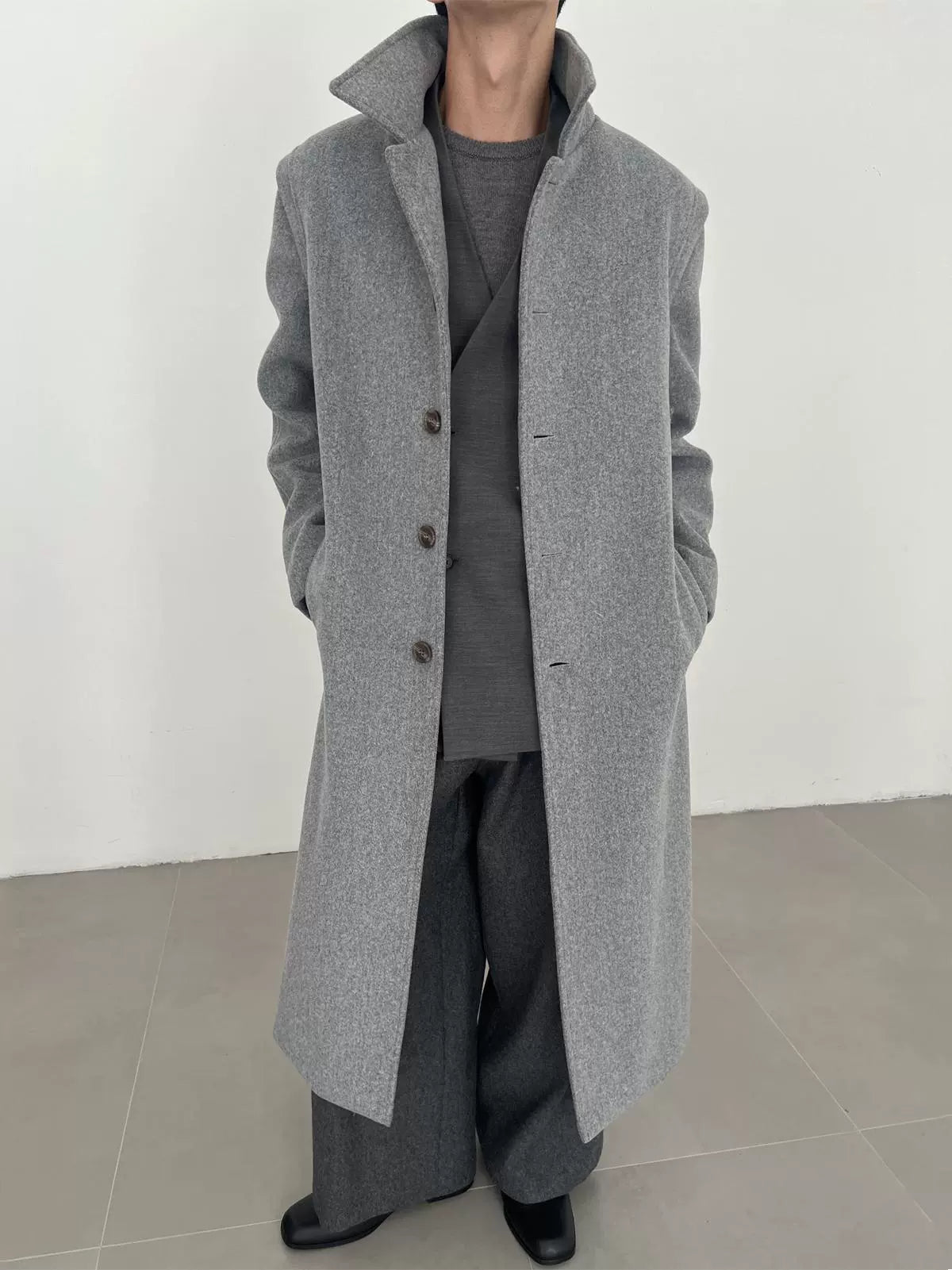 COLN Simple Long Single-breasted Coat