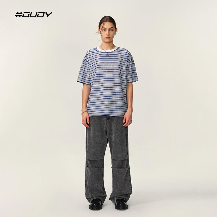 OVDY Contrast Color Loose Striped Tee