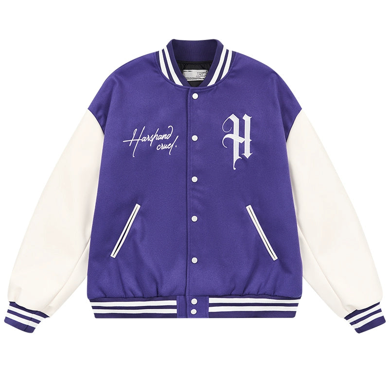Harshandcruel Vintage Hip Hop Embroidered Baseball Jacket