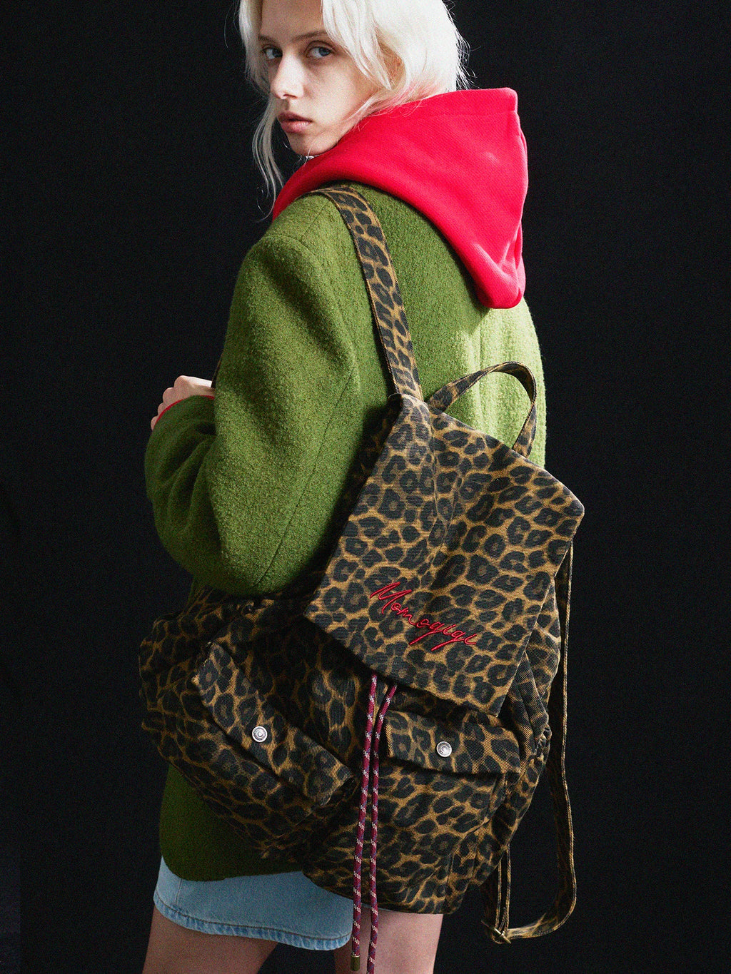 Momogigi Vintage Leopard Print Canvas Large Capacity Backpack