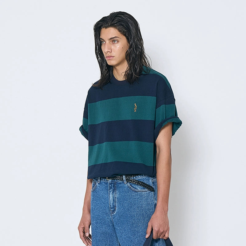 PARTIMENTO Coarse Striped Contrasting Tee