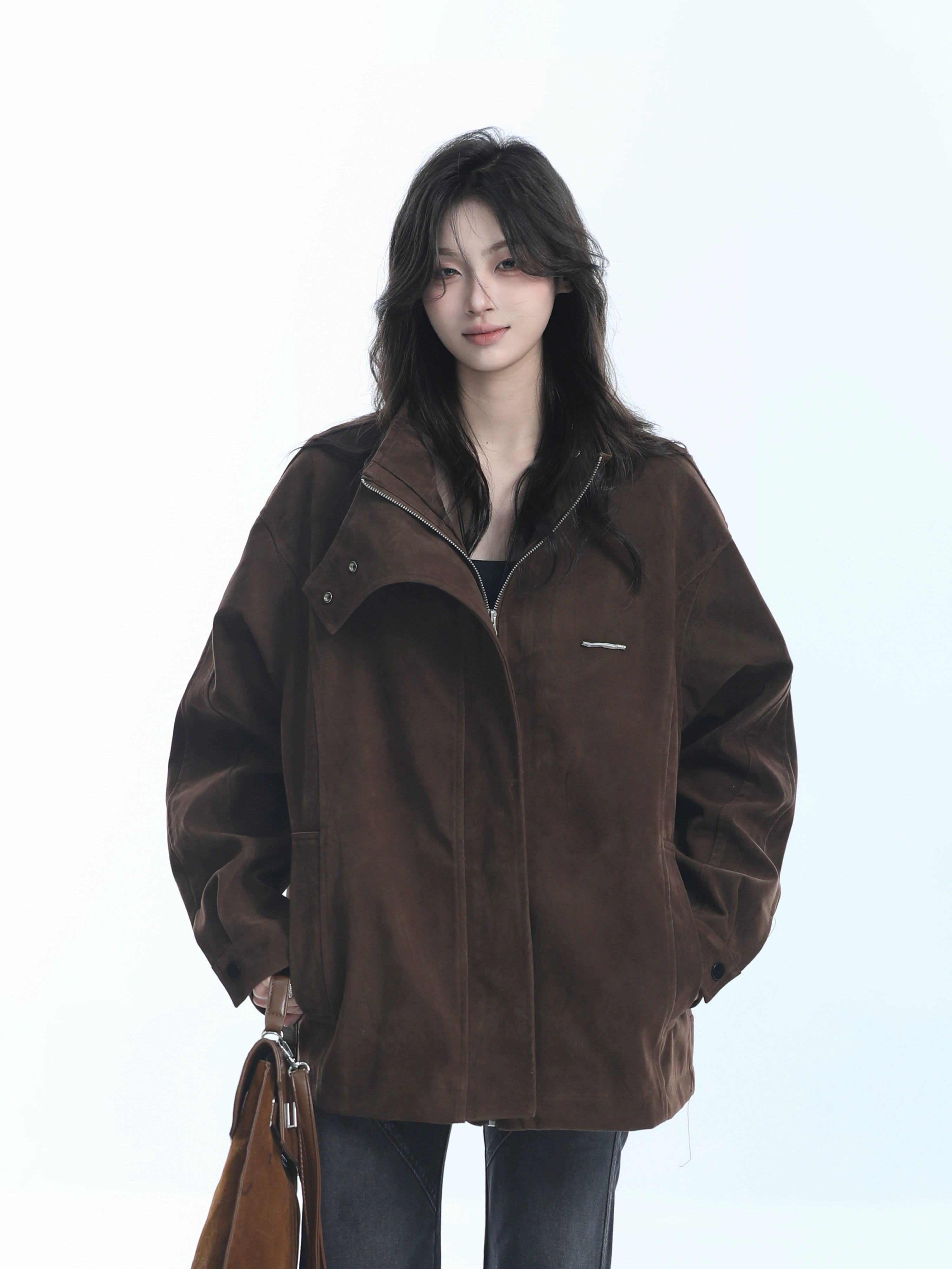 Zuocisankon Vintage Niche Loose Zipper Jacket