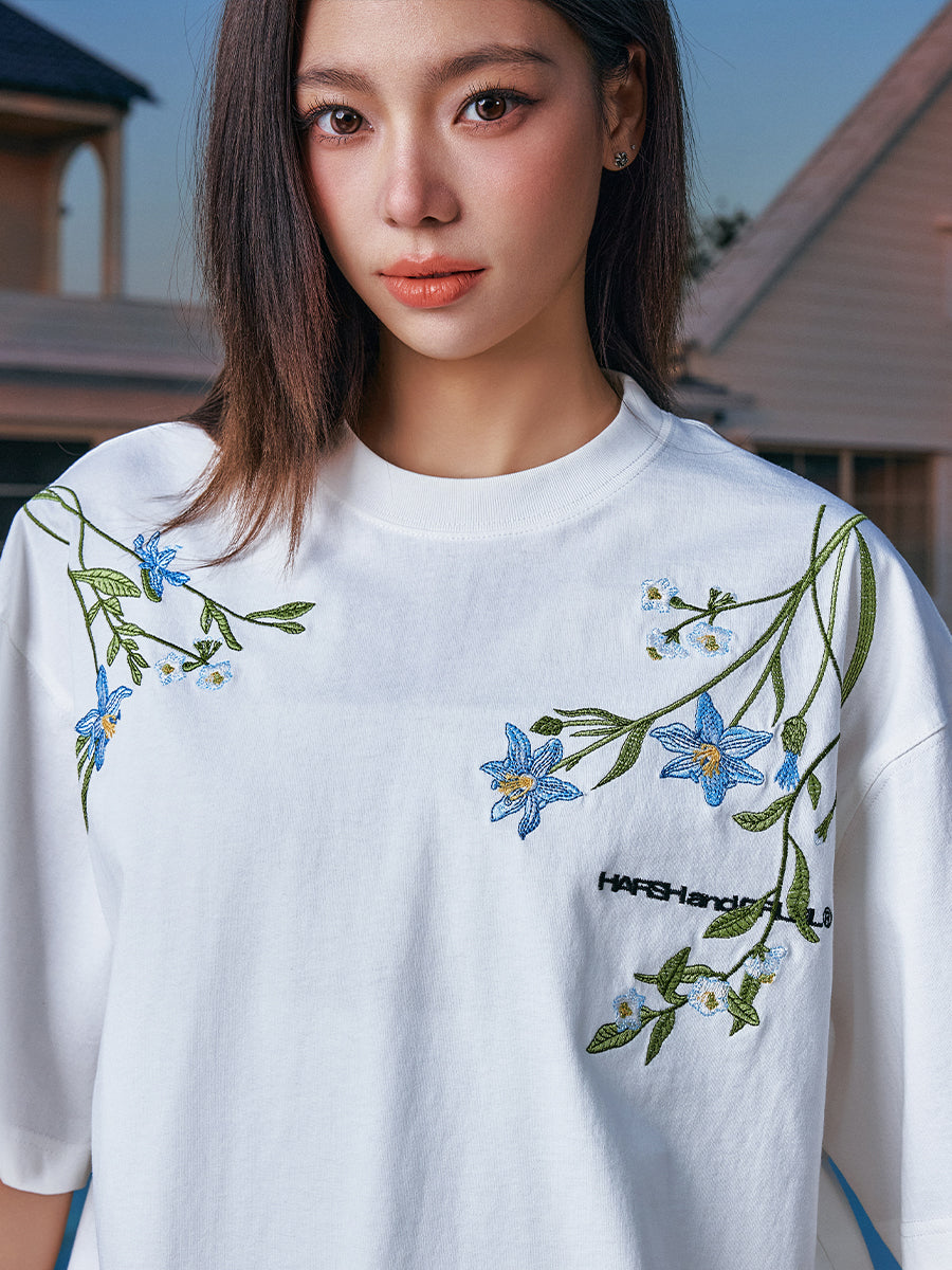 Harshandcruel million-needle embroidered plant Monet Garden Tee