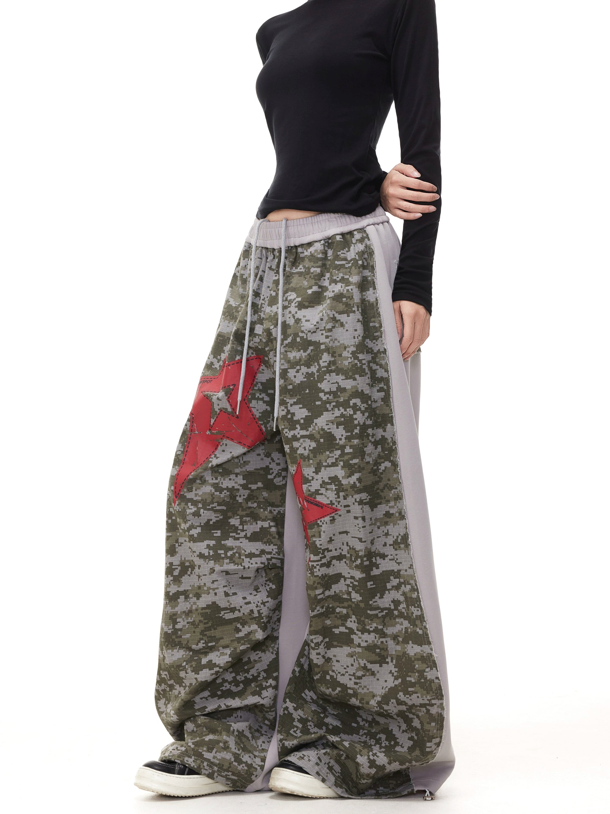BTSG Star Pixel Wide Leg Camo Sweatpants
