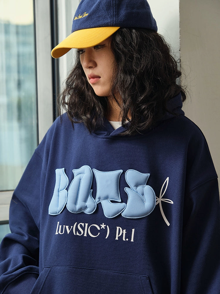 Battles Three-dimensional 3D Fluffy Letter Point Embroidered Hooded Sweater