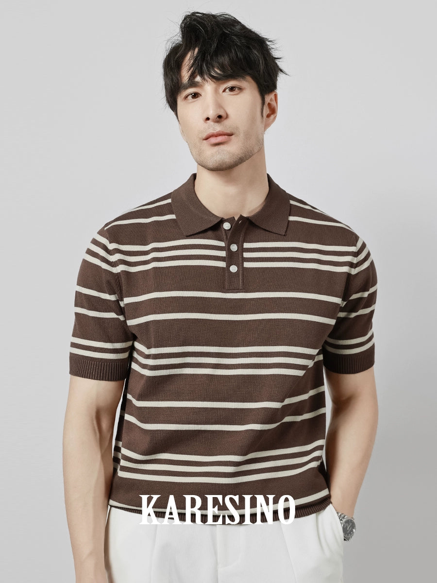 KARESINO Business Striped Knitted Polo Shirt
