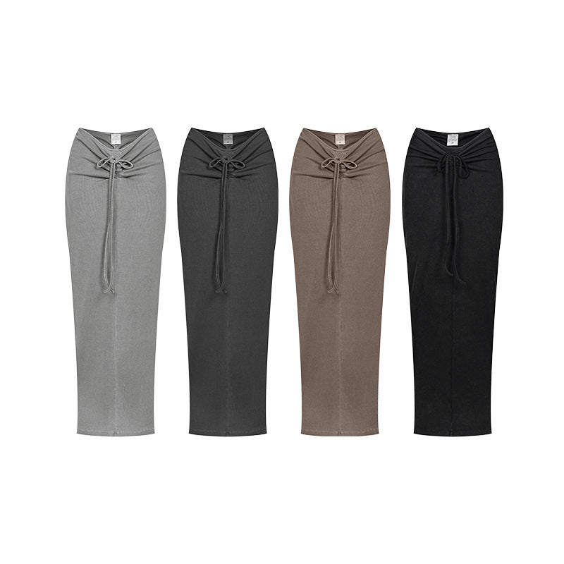 BE Women's Retro Maillard Slim Skirt Pleated Hip Skirt