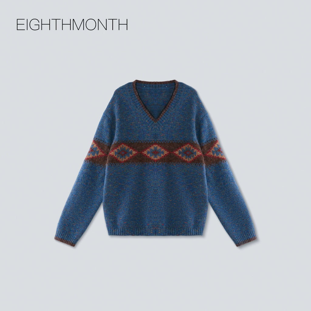 EIGHTHMONTH Vintage Jacquard V-neck Sweater