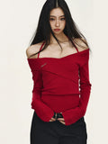 Anna Aneae Cross Off-Shoulder Knit Long Sleeves