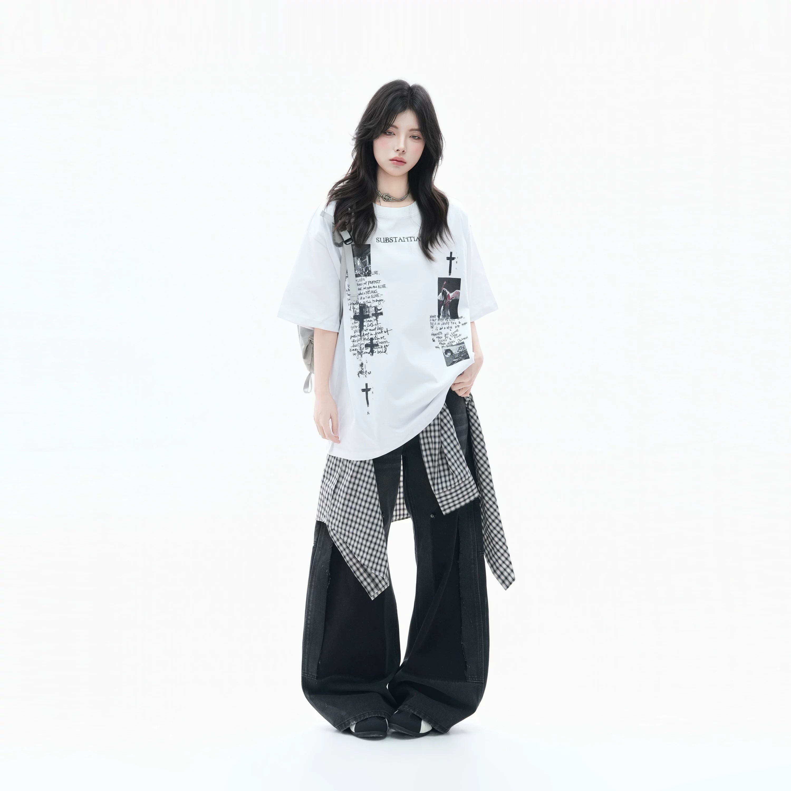 Zuocisankon Cross Printed Loose Tee
