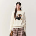 Umoumo Loose Casual Pearl Chain Embroidered Sweater