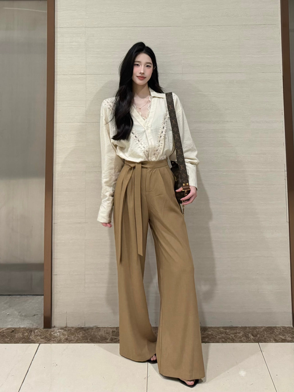 PANPANSTUDIO Simple Linen Old Money Style Shirt Wide Leg Pants Set