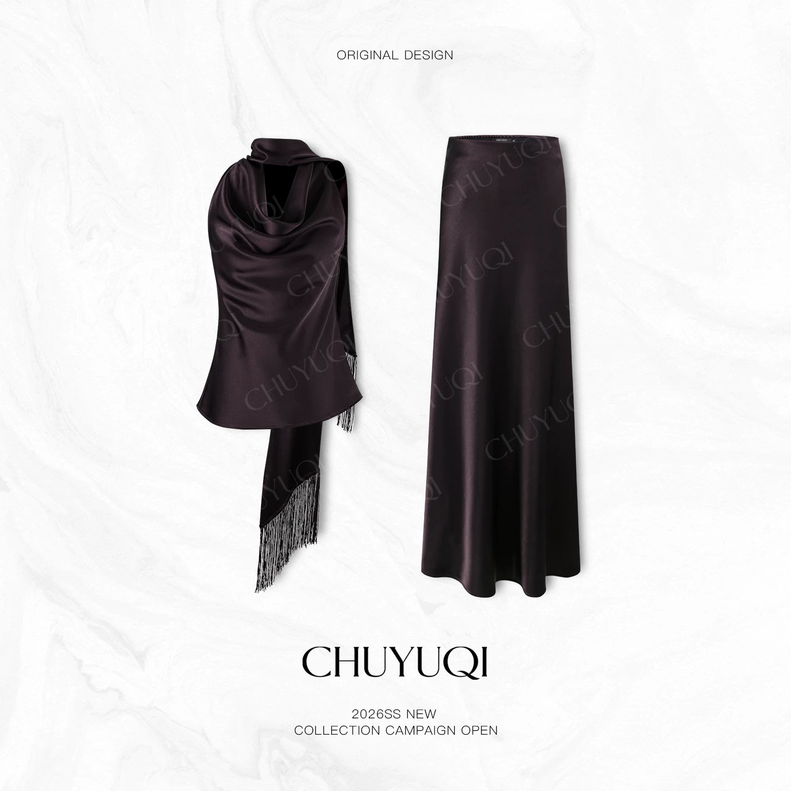 CHUYUQI Streamer Fringed Top Draped Skirt Set