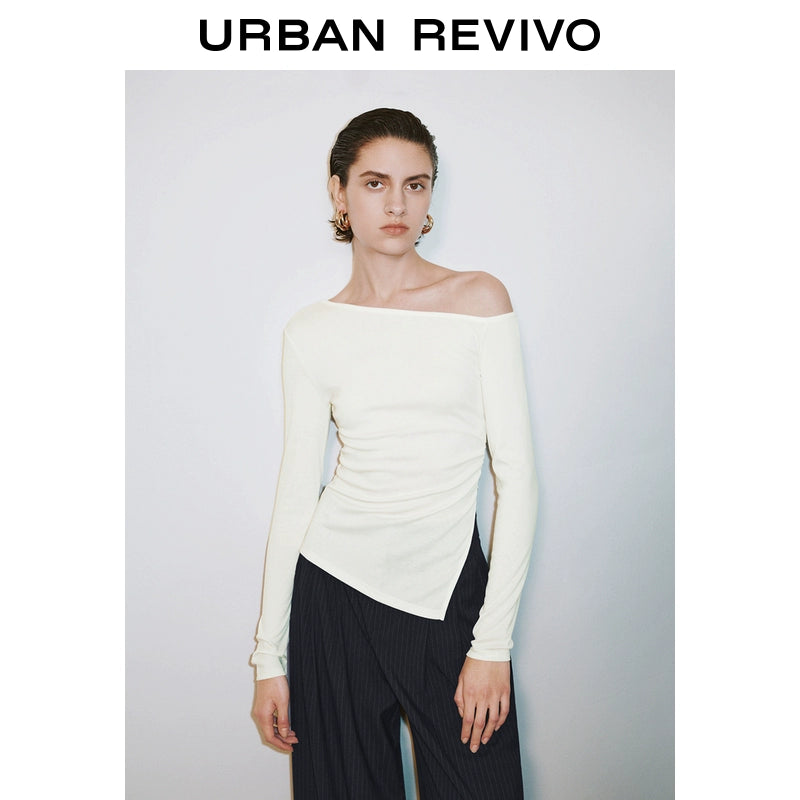 URBAN REVIVO Charm Atmosphere Slim Slanted Shoulder Collar Long Sleeves