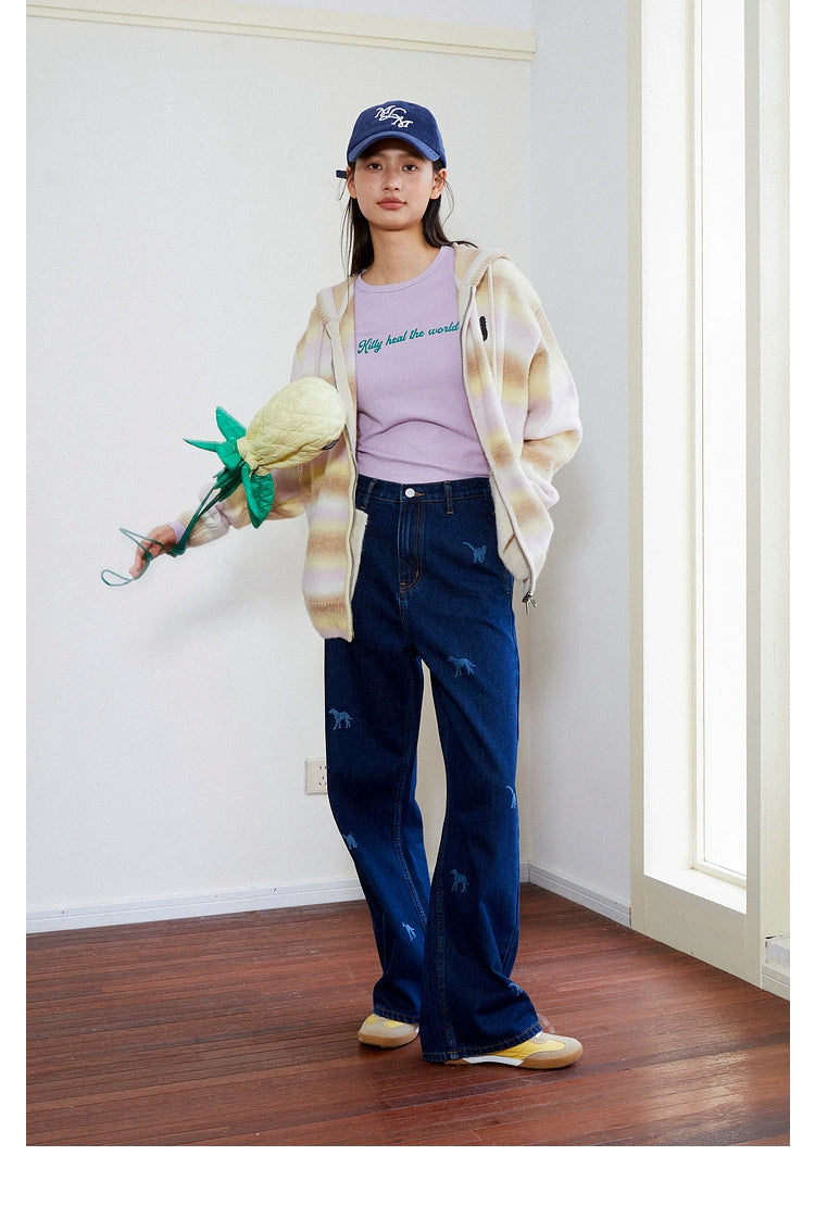 MoodLikeMe Laser-burned Cat and Dog Jeans