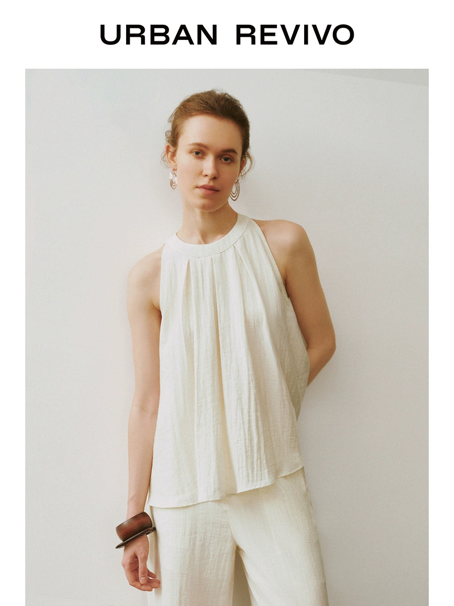 URBAN REVIVO Neck Off-the-shoulder Loose Sleeveless Blouse Shirt