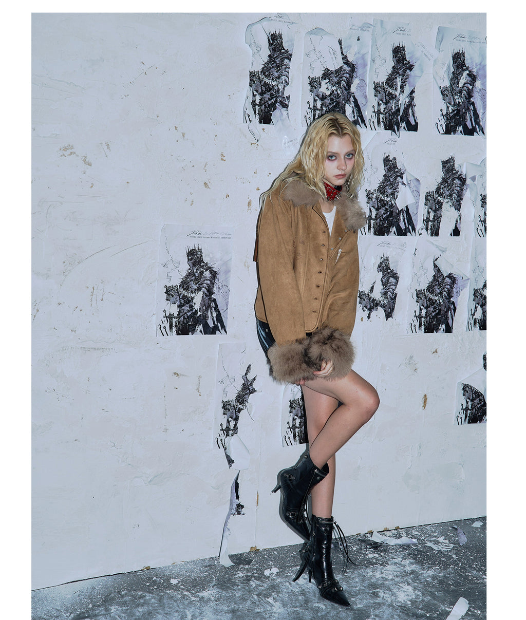 PAIKI Desert Fringed Skull Fur Collar Jacket