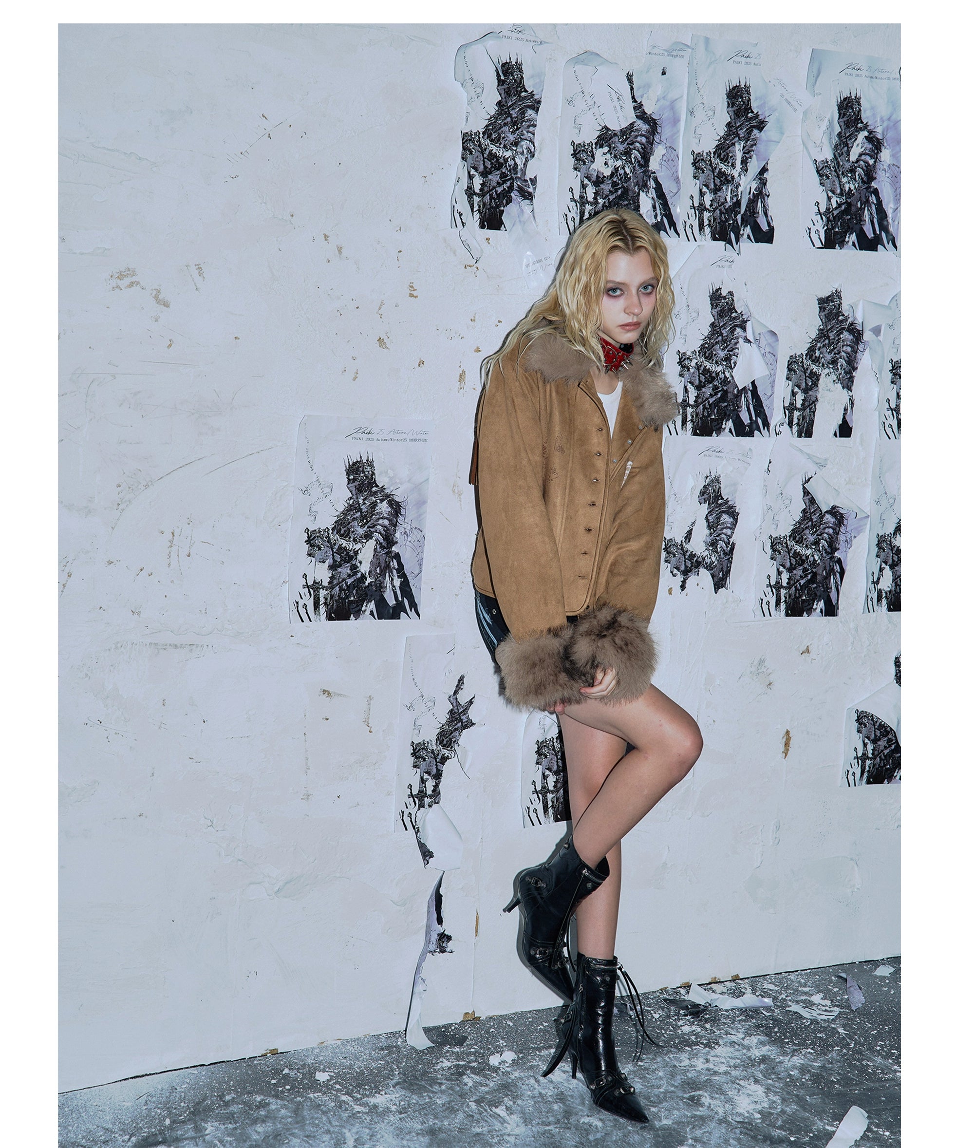 PAIKI Desert Fringed Skull Fur Collar Jacket