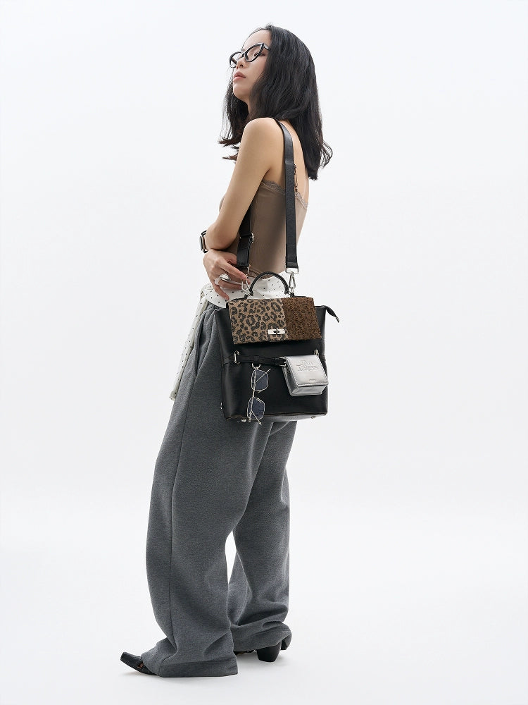 JANDRESS Spliced Leopard Leopard Belt Buckle Backpack