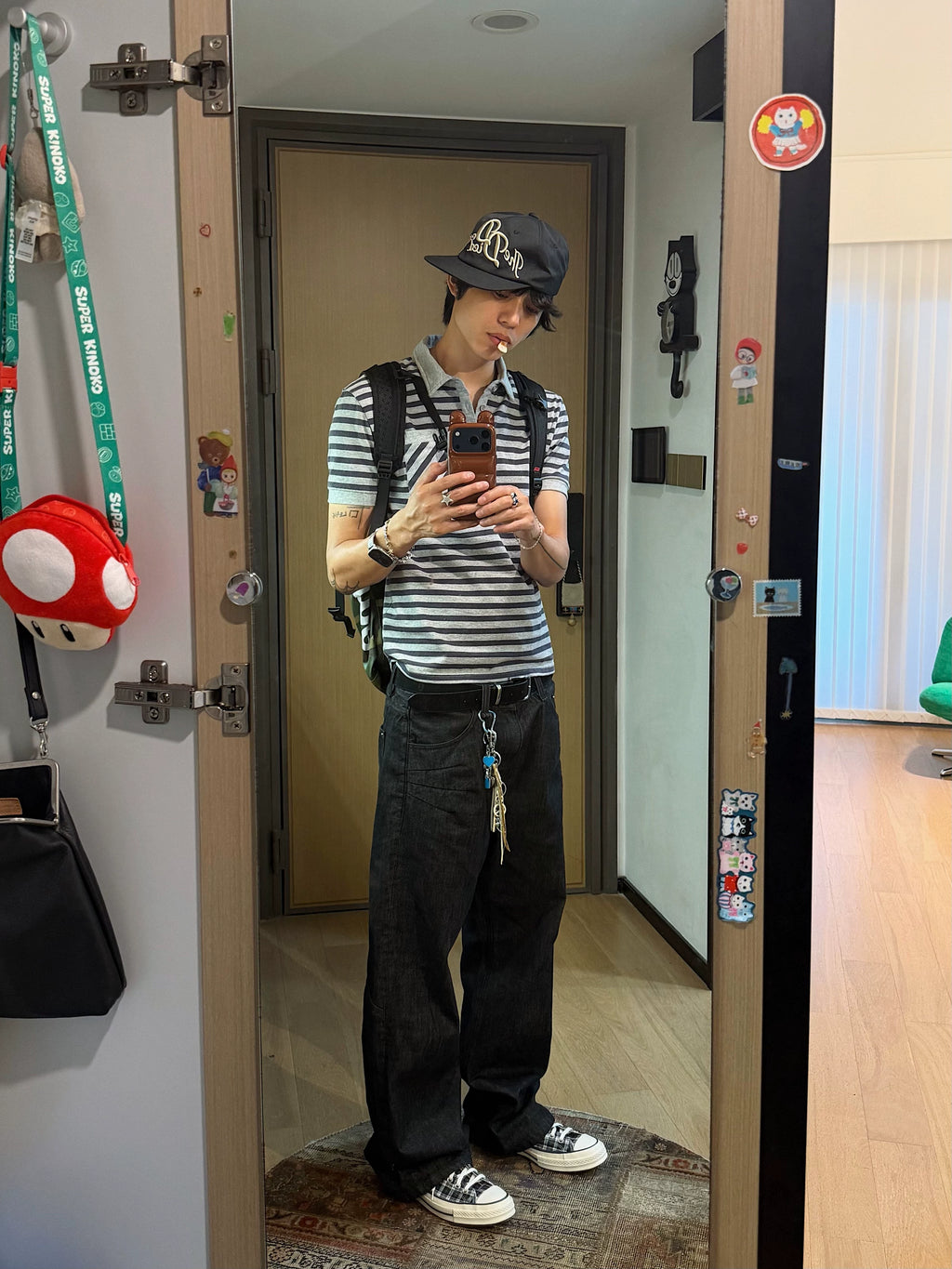 McXMCII Striped Front Shoulder Slim Polo Tee