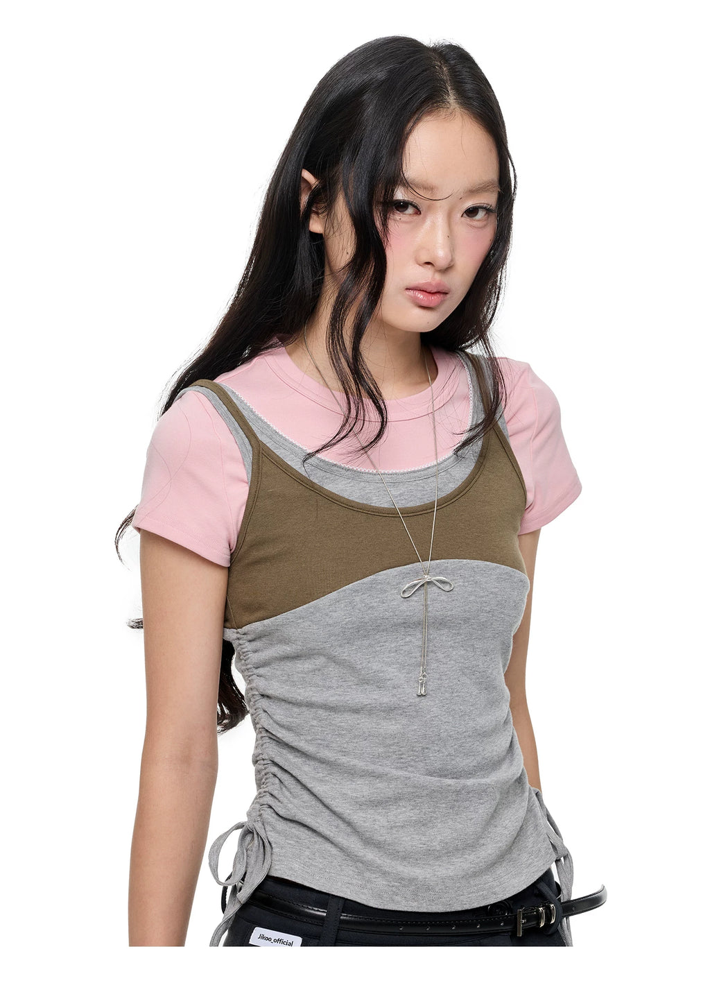 JIKOO Lace Drawstring Waist-cinching Tee