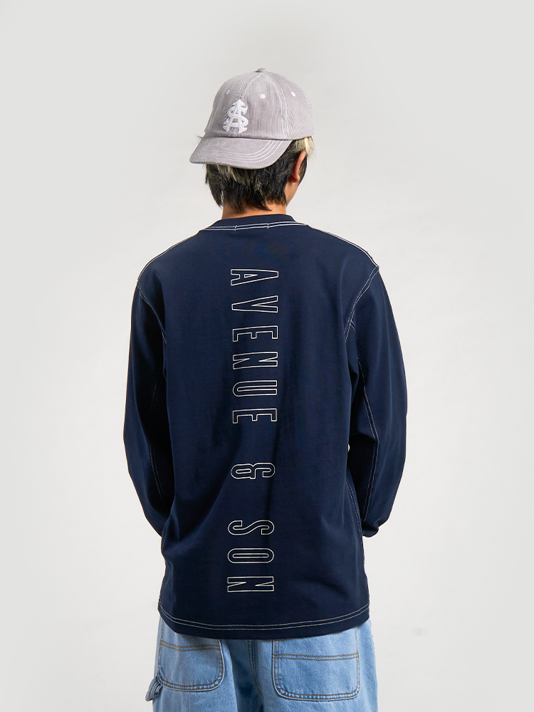 AVENUESON Crew Neck Loose Letter LOGO Pocket Long Sleeve