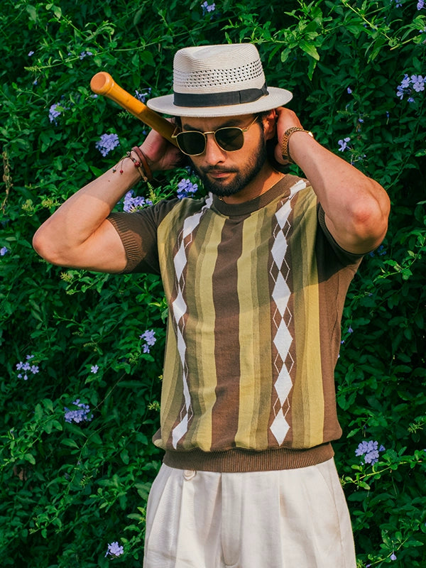 SOARIN Rhombus Casual Loose Striped Thin Tee