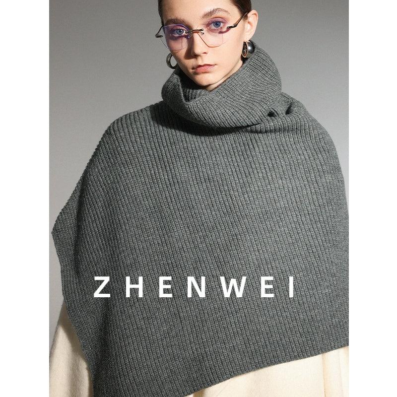 ZHENWEI Stand-up Collar Wide Cape Shawl Integrated