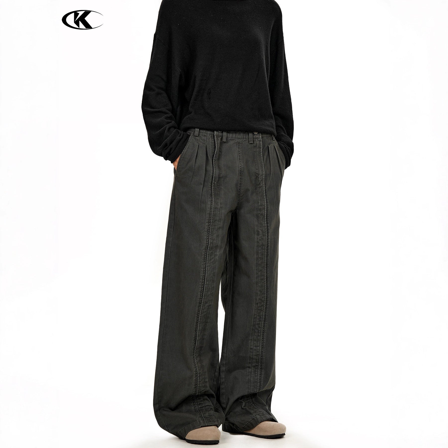 11KN Retro Wide-leg Loose Straight Slacks