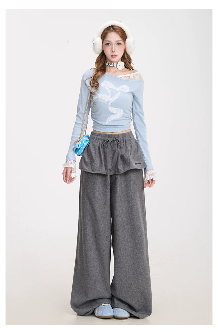 Mershier Fart Curtain Fake Two-Piece Versatile Sweatpants