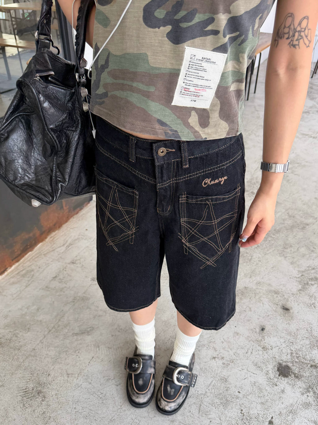 CCYE Wide-leg Denim Seven-point Knee Shorts