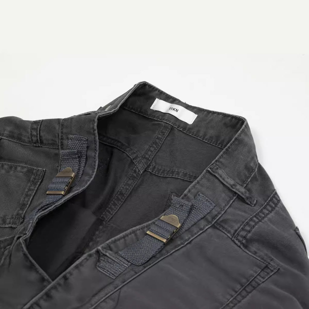 11KN Retro Three-dimensional Large Pocket Straight Slacks