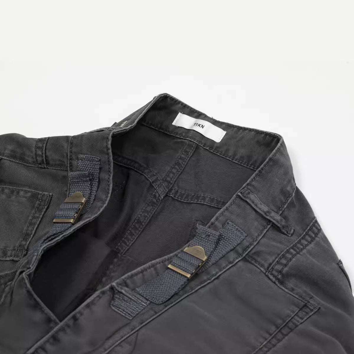 11KN Retro Three-dimensional Large Pocket Straight Slacks