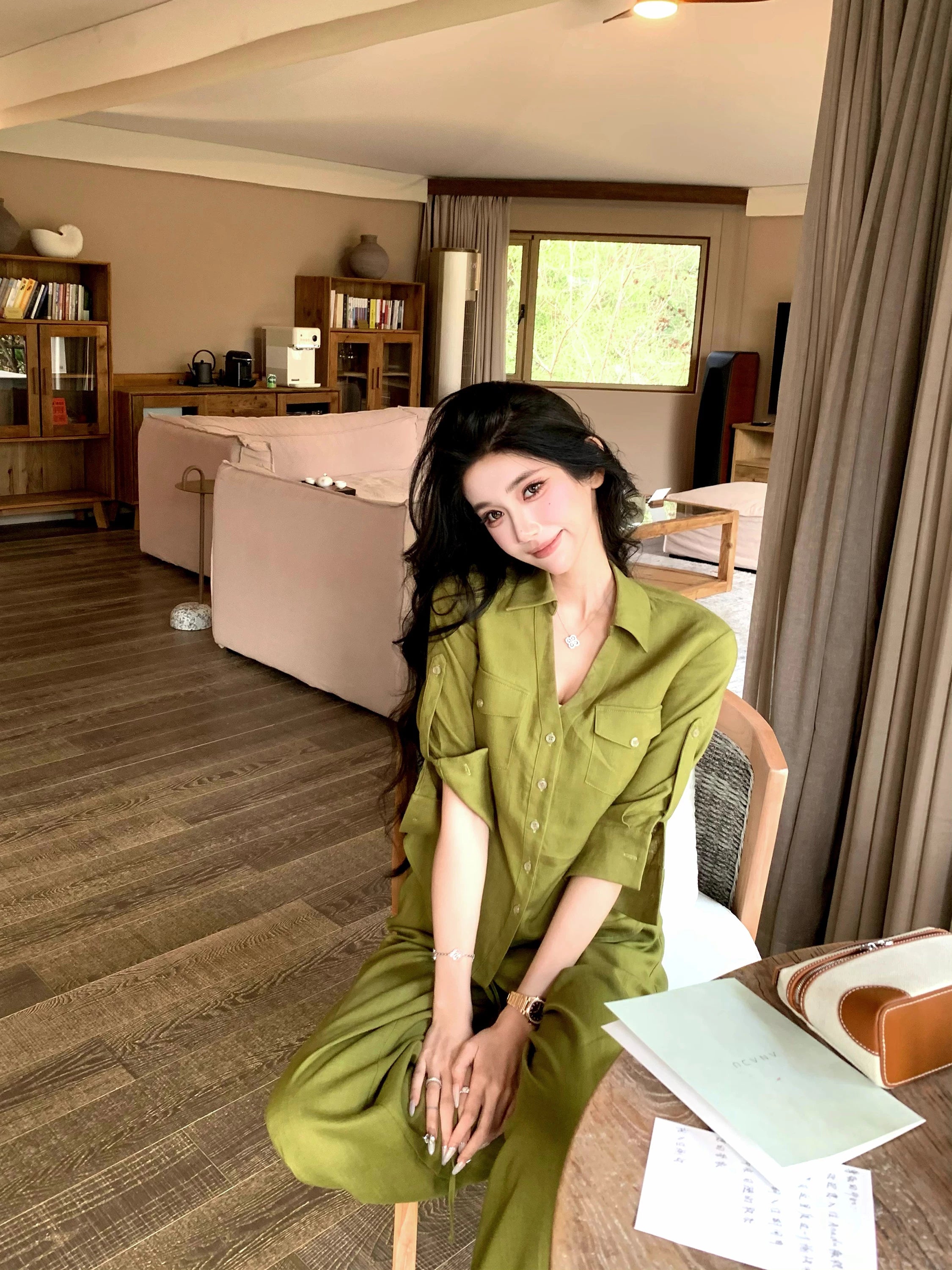 Barb Chill Tencel Linen Wide Leg Pants Set
