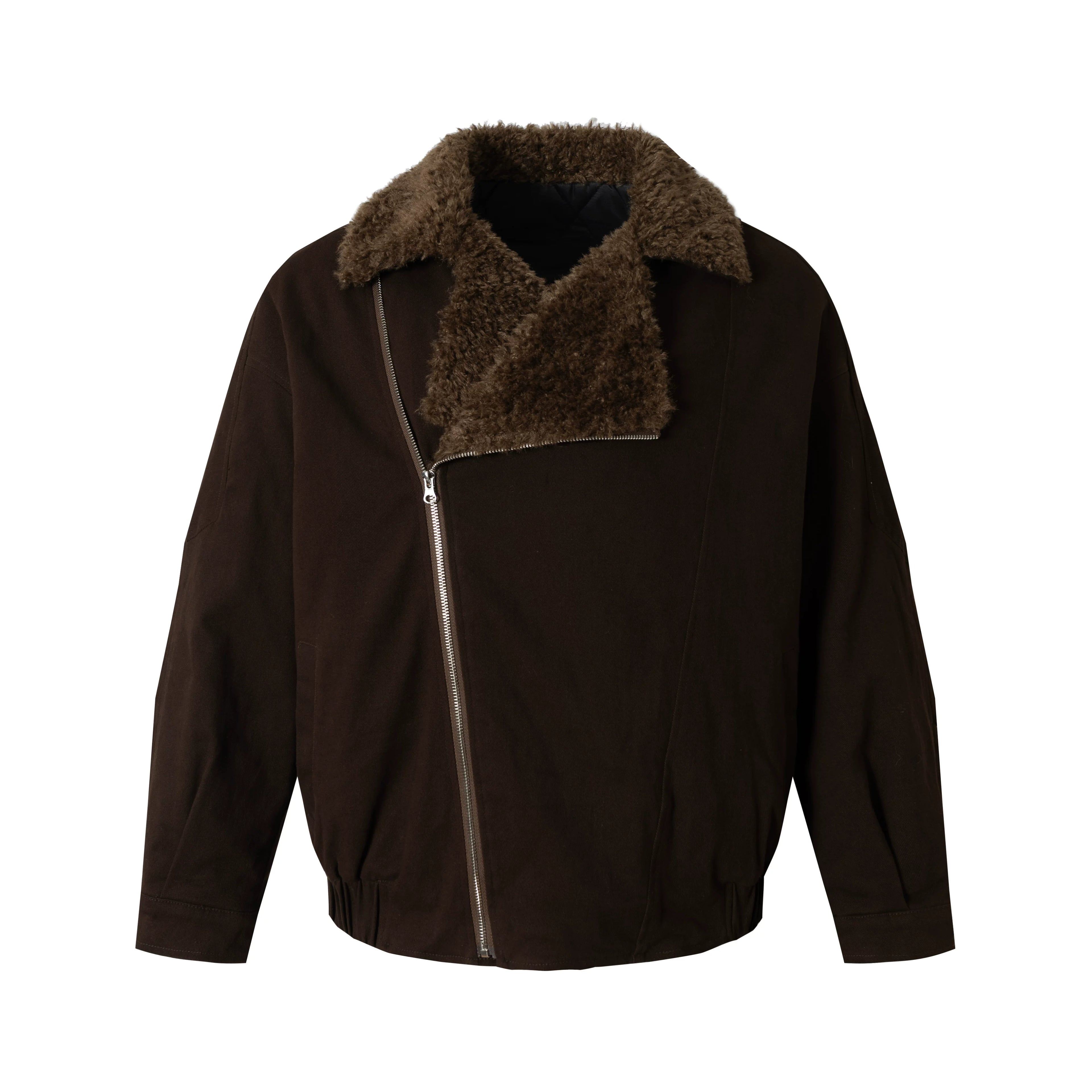 MADWITCH Vintage Slant Zipper Lamb Fur Collar Cotton Clothing