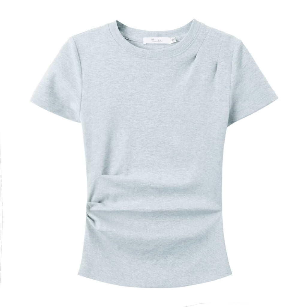 XUJING Pleated Front Shoulder Slim and Thin Tee